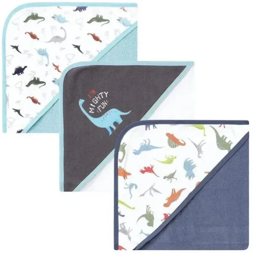 Baby Vision - 3Pk Hudson Baby Cotton Rich Toalhas com capuz, Dinossauros