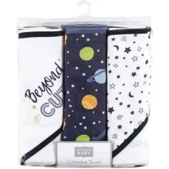 Baby Vision - 3Pk Hudson Baby Toalhas com capuz rico em algodão, sistema solar