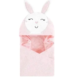 Baby Vision - toalha com capuz de rosto de animal de algodão para bebê Hudson, coelhinho rosa