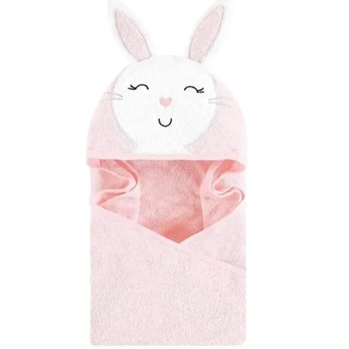 Baby Vision - toalha com capuz de rosto de animal de algodão para bebê Hudson, coelhinho rosa