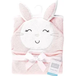 Baby Vision - toalha com capuz de rosto de animal de algodão para bebê Hudson, coelhinho rosa