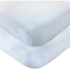 Baby Vision - Tocado pela Natureza Lençol de berço unissex de algodão orgânico para bebês e crianças pequenas, azul pó