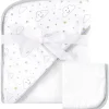 Baby Vision Bath - Print Woven Hooded Towel And Washcloth, Gray Cloud