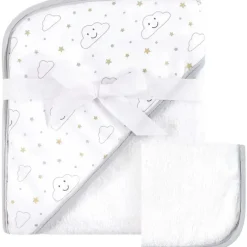 Baby Vision Bath - Print Woven Hooded Towel And Washcloth, Gray Cloud