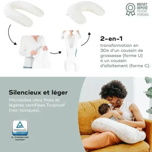 Babymoov - Almofada 2 em 1 B.Love - A almofada orgânica original para gravidez e almofada de amamentação