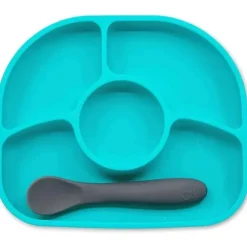 Bbluv - Prato e colher de silicone de 4 seções Yümi, Aqua
