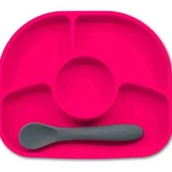 Bbluv - prato e colher de silicone de 4 seções Yümi, rosa