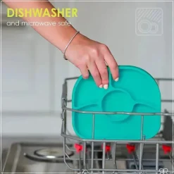 Bbluv - Prato e colher de silicone de 4 seções Yümi, Aqua