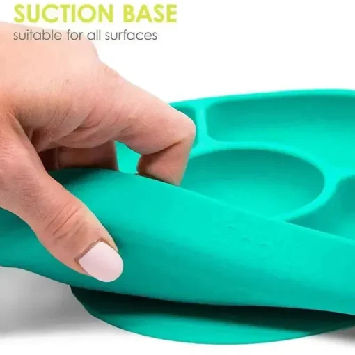 Bbluv - Prato e colher de silicone de 4 seções Yümi, Aqua