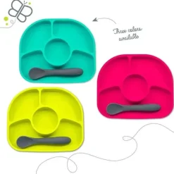 Bbluv - Prato e colher de silicone de 4 seções Yümi, Aqua