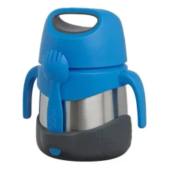B.box - Frasco de comida isolado em ardósia azul com garfo