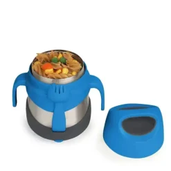 B.box - Frasco de comida isolado em ardósia azul com garfo