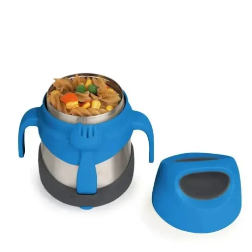 B.box - Frasco de comida isolado em ardósia azul com garfo