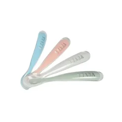 Beaba - Conjunto de Colheres de Silicone 4Pk Primeiro Estágio, Rosa