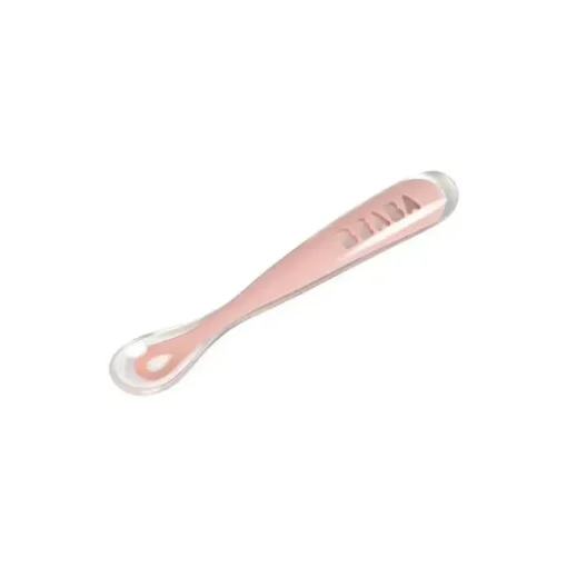Beaba - Conjunto de Colheres de Silicone 4Pk Primeiro Estágio, Rosa