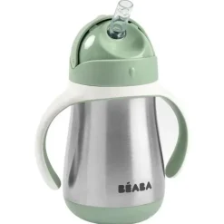 Beaba - Copo Canudo de Aço Inoxidável, Sálvia