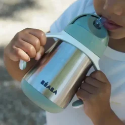 Beaba - Copo Canudo de Aço Inoxidável, Sálvia