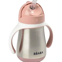 Beaba - copo com canudinho de palha de aço inoxidável, rosa
