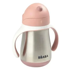 Beaba - copo com canudinho de palha de aço inoxidável, rosa