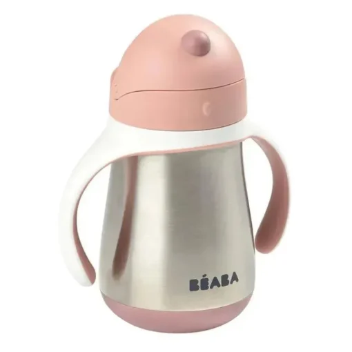 Beaba - copo com canudinho de palha de aço inoxidável, rosa