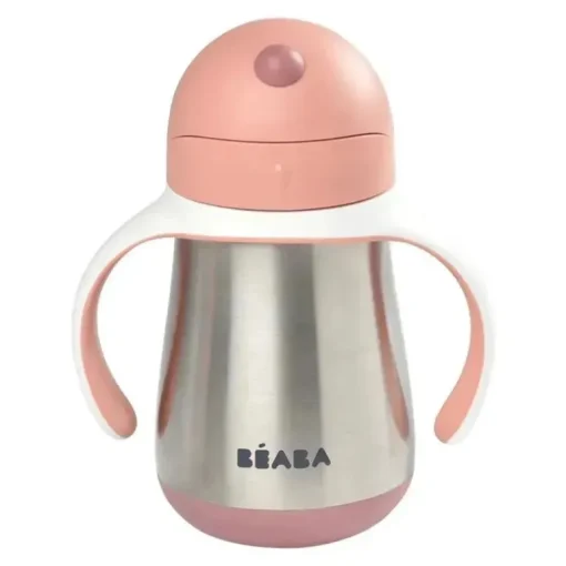 Beaba - copo com canudinho de palha de aço inoxidável, rosa