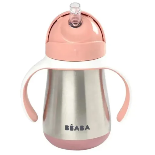 Beaba - copo com canudinho de palha de aço inoxidável, rosa