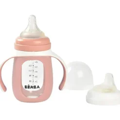 Beaba - Copo de treinamento de vidro 2 em 1, rosa