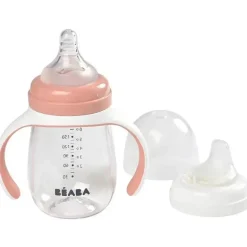 Beaba - Garrafa 2 em 1 para copo de aprendizado com canudinho, rosa