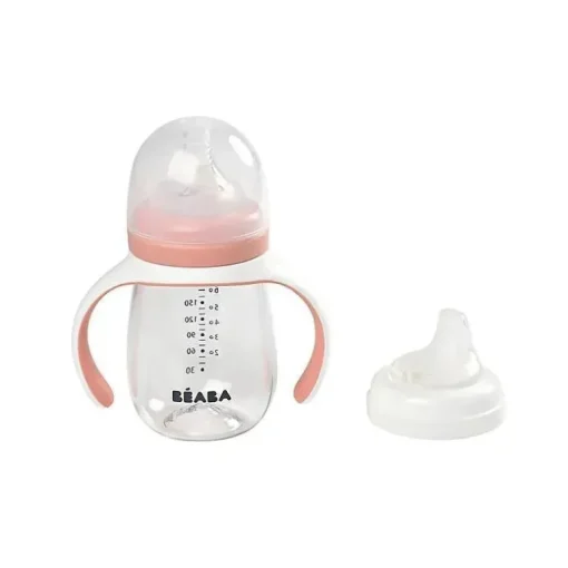 Beaba - Garrafa 2 em 1 para copo de aprendizado com canudinho, rosa