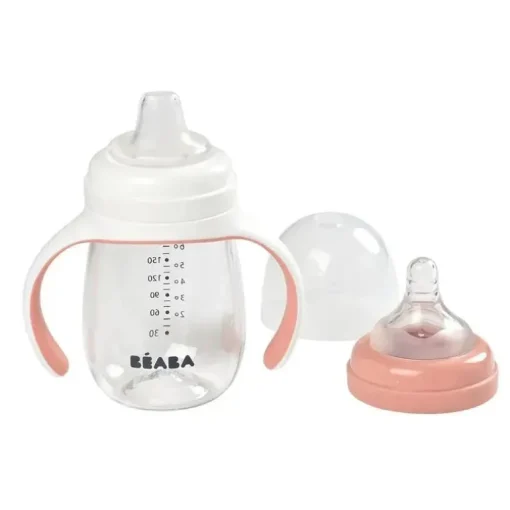 Beaba - Garrafa 2 em 1 para copo de aprendizado com canudinho, rosa