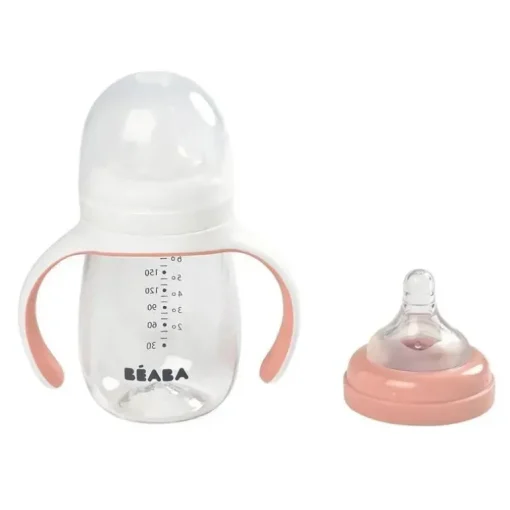 Beaba - Garrafa 2 em 1 para copo de aprendizado com canudinho, rosa