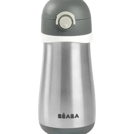Beaba - Garrafa de água infantil de aço inoxidável, carvão