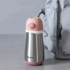 Beaba - Garrafa de Água Infantil de Aço Inoxidável, Rosa