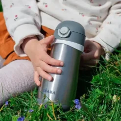 Beaba - Garrafa de água infantil de aço inoxidável, carvão