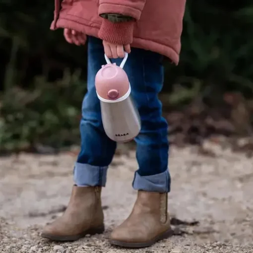 Beaba - Garrafa de Água Infantil de Aço Inoxidável, Rosa