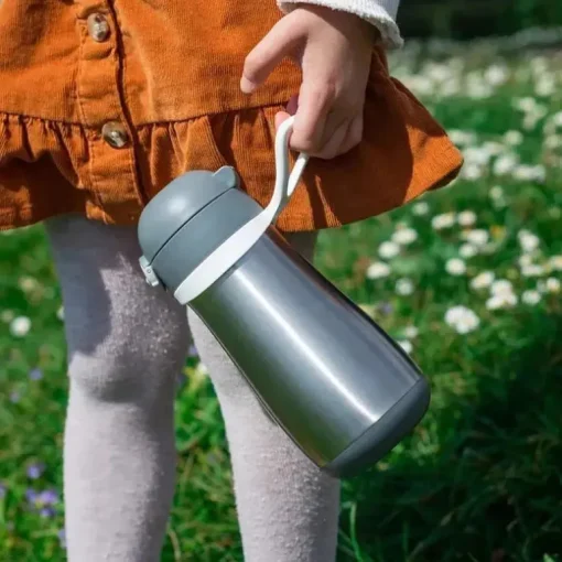 Beaba - Garrafa de água infantil de aço inoxidável, carvão