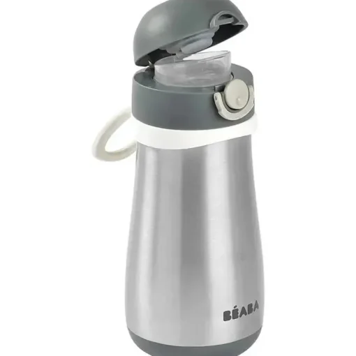 Beaba - Garrafa de água infantil de aço inoxidável, carvão