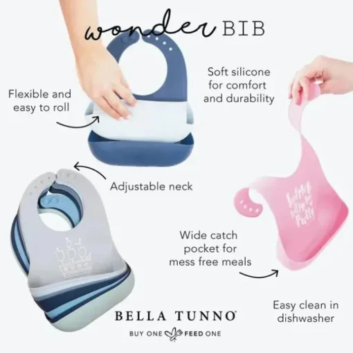 Bella Tunno - babador Wonder, babador de silicone para meninas e meninos, BPA não tóxico