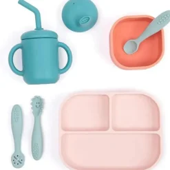 Bella Tunno - pacote Little Bites, conjunto de alimentação para bebês, 100% silicone de qualidade alimentar, castelo de confete