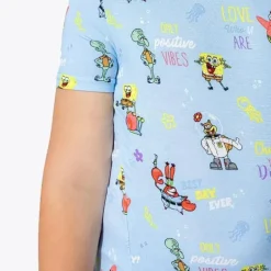 Bellabu Bear – Conjunto curto de pijama infantil Good Vibes Bob Esponja de bambu Calça Quadrada