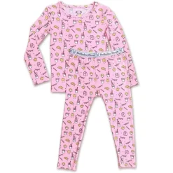Bellabu Bear - Milk And Cookies Pink Kids Bamboo Pajamas, 18-24M