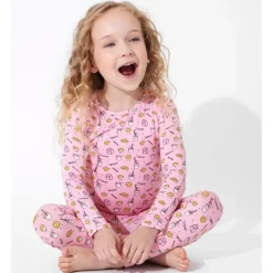 Bellabu Bear - Milk And Cookies Pink Kids Bamboo Pajamas, 18-24M