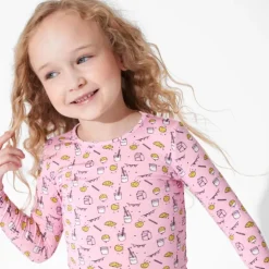 Bellabu Bear - Milk And Cookies Pink Kids Bamboo Pajamas, 18-24M
