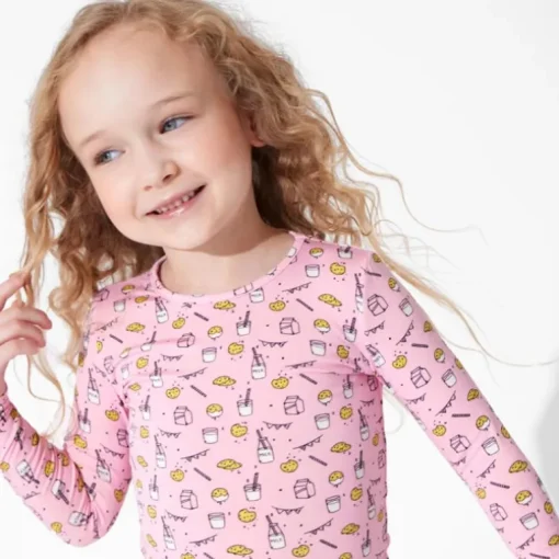 Bellabu Bear - Milk And Cookies Pink Kids Bamboo Pajamas, 18-24M