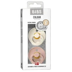 BIBS - 2 unidades de chupeta de bebê de borracha natural blush/marfim, 0/6M