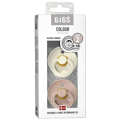 BIBS - 2 unidades de chupeta de bebê de borracha natural blush/marfim, 6/18M