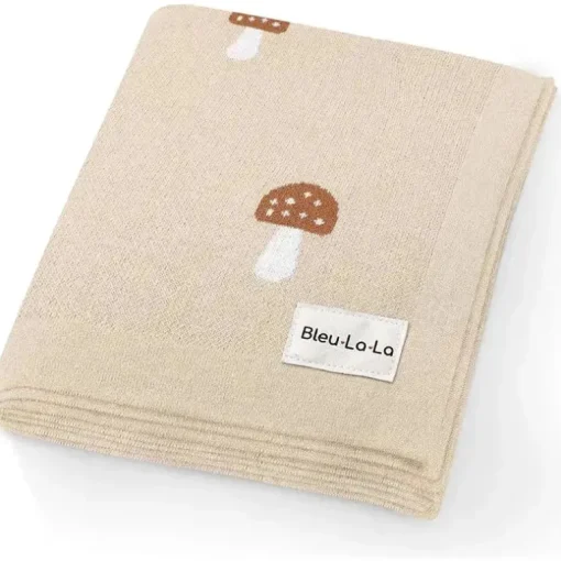 Bleu La La - 100% Luxury Cotton Swaddle Receiving Baby Blanket, Mushroom Camel
