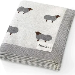 Bleu La La - 100% Luxury Cotton Swaddle Receiving Baby Blanket, Sheep Ivory
