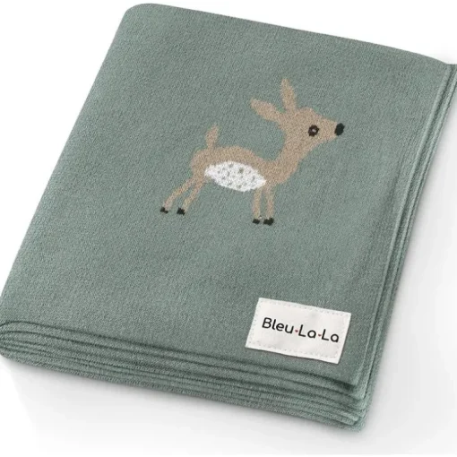 Bleu La La - 100% Luxury Cotton Receiving Swaddle Baby Blanket - Deer