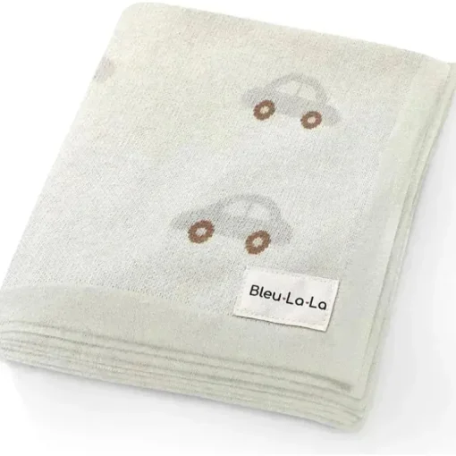 Bleu La La - 100% Luxury Cotton Receiving Swaddle Baby Blanket, Cars Cream